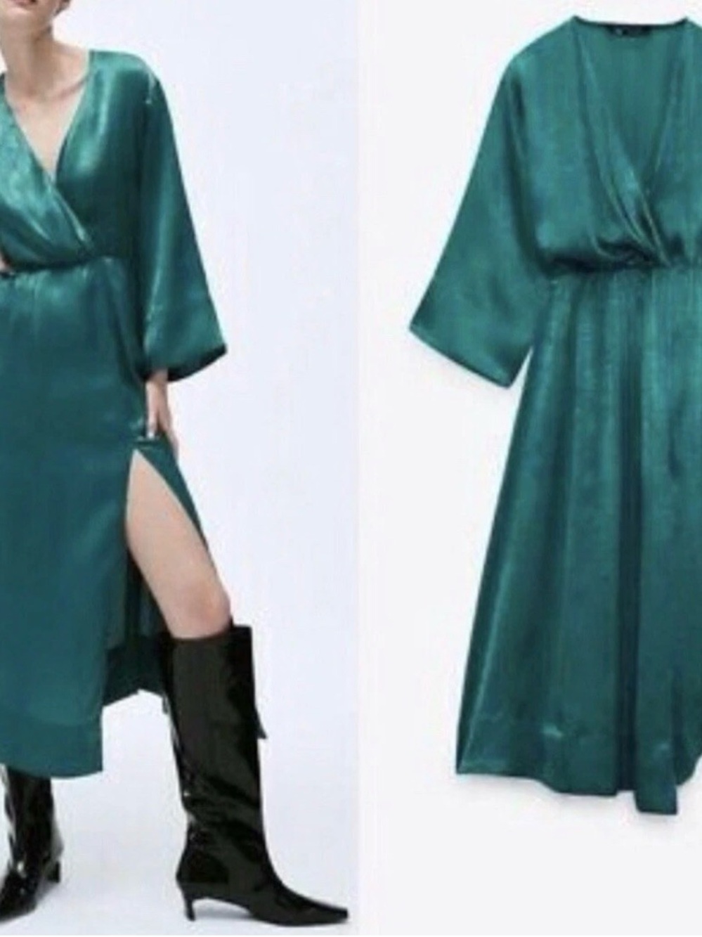 Zara SS21 Satin Effect Midi Dress Duck Green